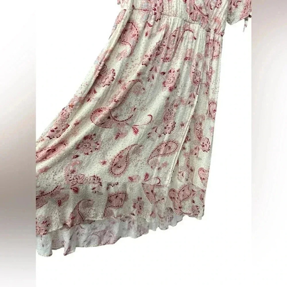 Torrid Pink Paisley Midi Swiss Linen Surplice Dress 00 (10) Faux Wrap High Low - Picture 12 of 16